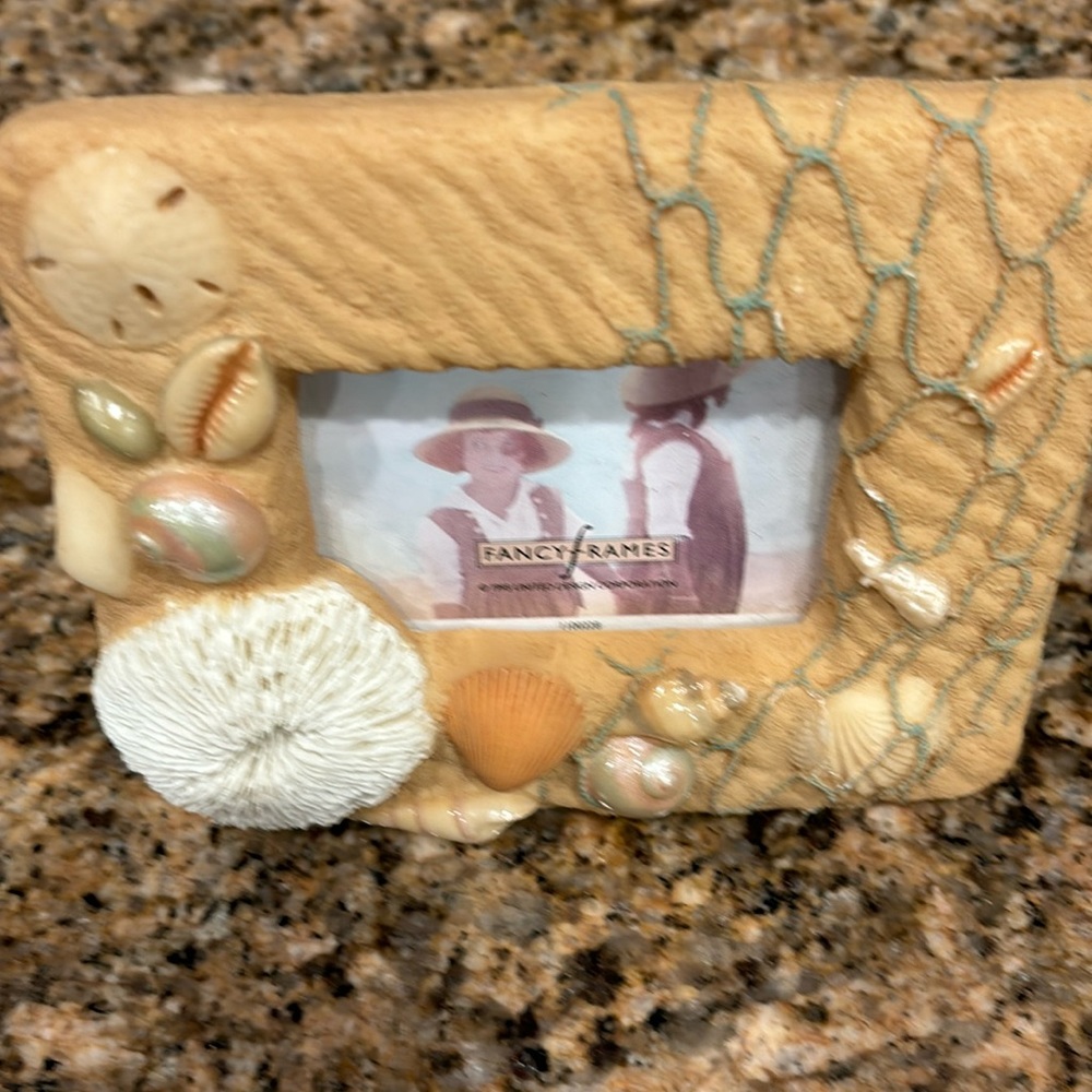 Frame embellished seashells and fishnet